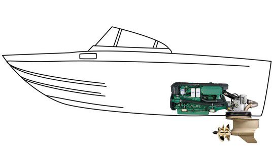 Single one line drawing motor boat or small boat with outboard